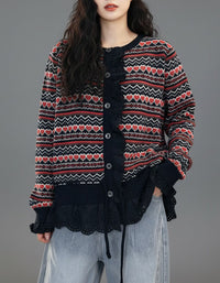 Women's Heart Pattern Knit Button Front Cardigan Sweater