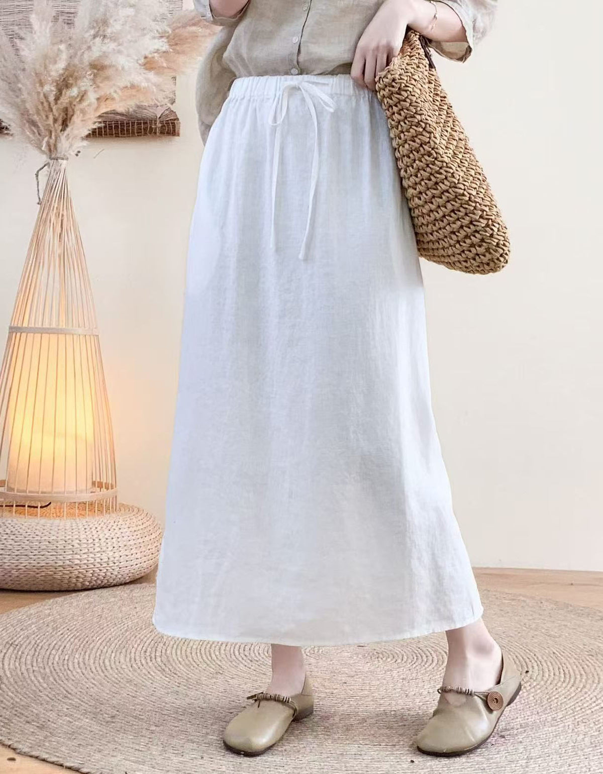 Casual High Waist Linen Maxi Skirt for Women