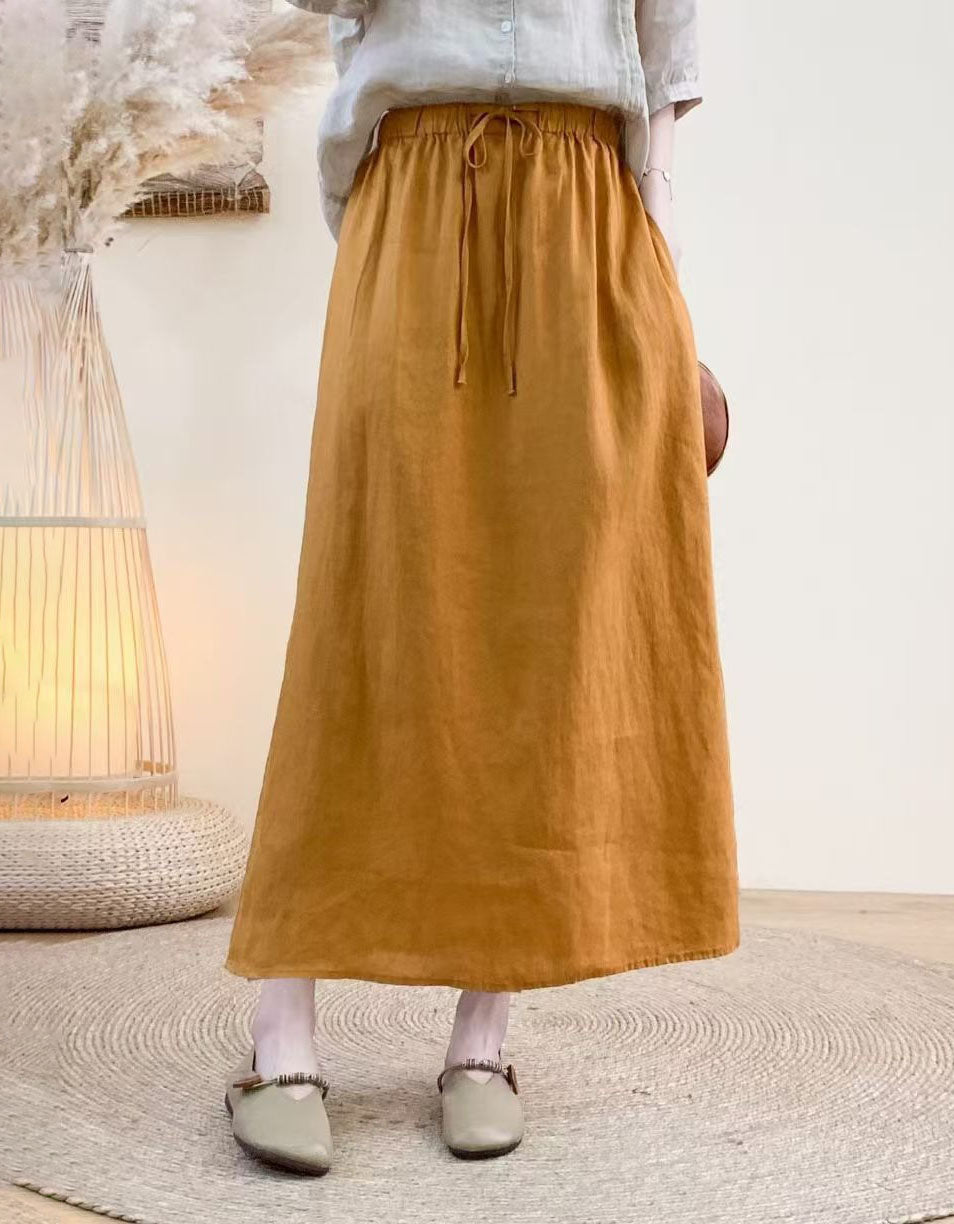 Women’s Linen Drawstring Maxi Skirt Light Blue