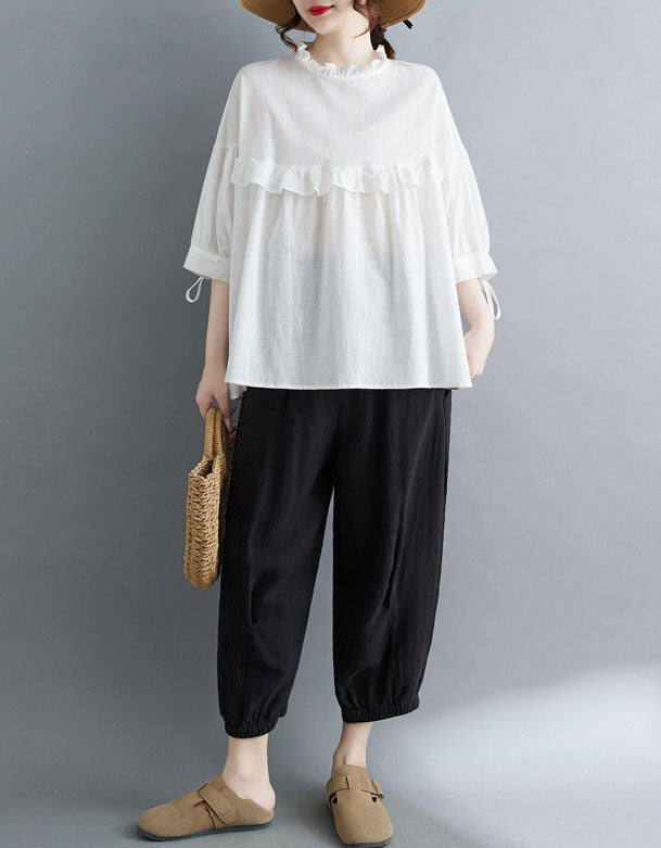 Lightweight white loose blouse front view