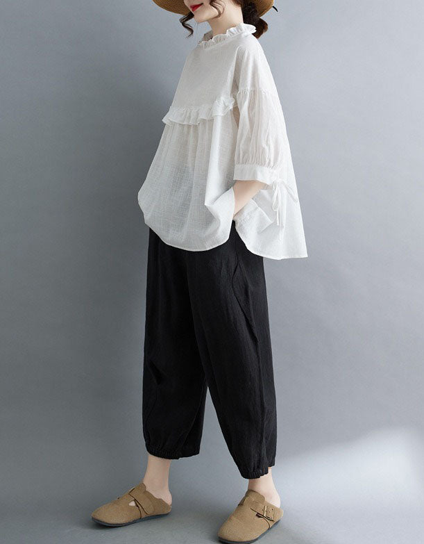 Breathable white casual blouse for women