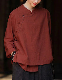 Vintage Side Button Long Sleeve Casual Linen Shirt - Islinen