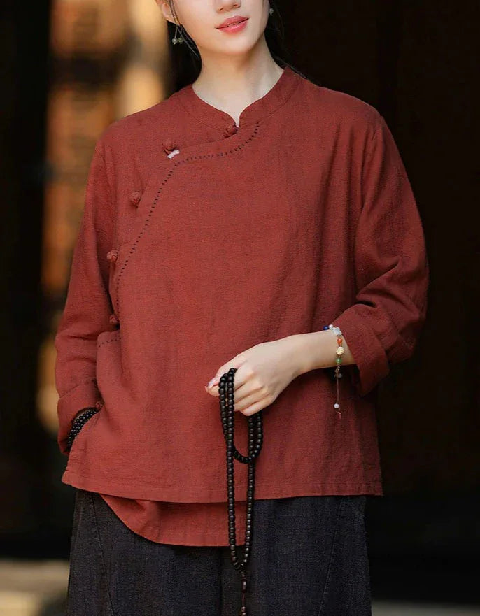 Vintage Side Button Long Sleeve Casual Linen Shirt - Islinen