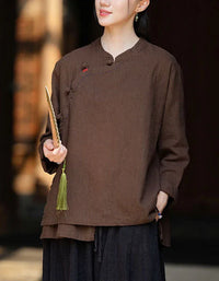 Vintage Side Button Long Sleeve Casual Linen Shirt - Islinen