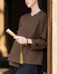 Vintage Side Button Long Sleeve Casual Linen Shirt - Islinen