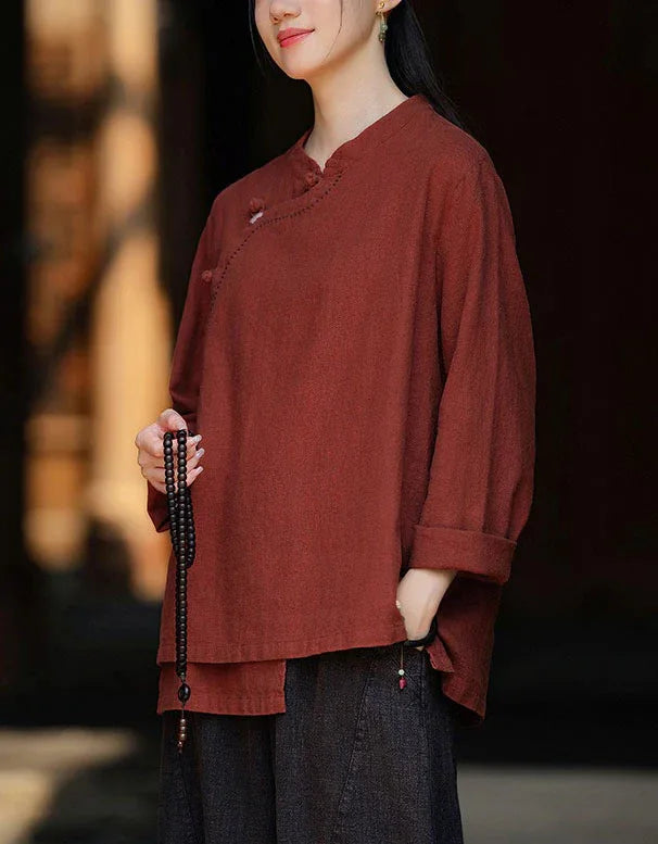 Vintage Side Button Long Sleeve Casual Linen Shirt - Islinen