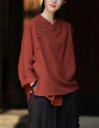 Vintage Side Button Long Sleeve Casual Linen Shirt - Islinen