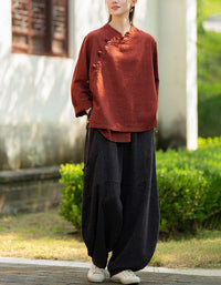 Vintage Side Button Long Sleeve Casual Linen Shirt - Islinen