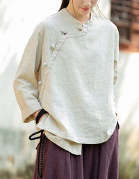 Vintage Side Button Long Sleeve Casual Linen Shirt - Islinen