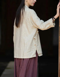 Vintage Side Button Long Sleeve Casual Linen Shirt - Islinen
