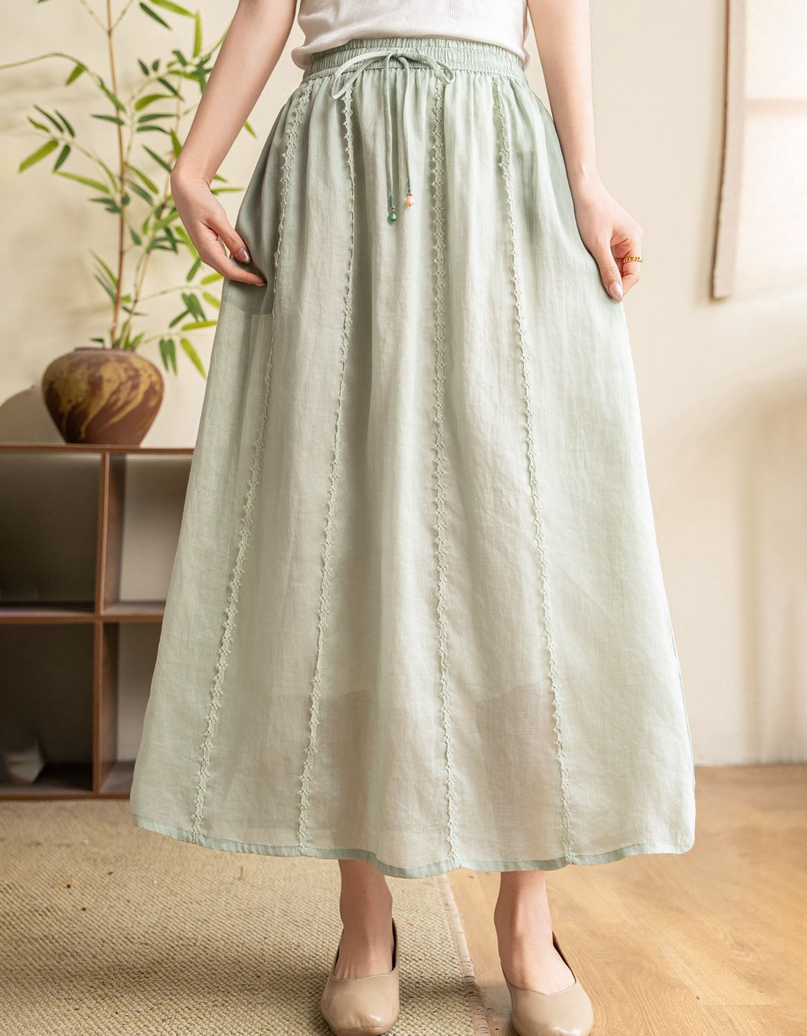 Soft Pink Linen Skirt Casual High Waist Summer