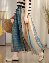 Vintage Soft Multicolor High Waist Cotton Linen Maxi Skirt