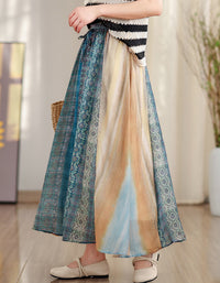 Vintage Soft Multicolor High Waist Cotton Linen Maxi Skirt
