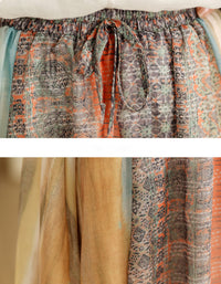 Vintage Soft Multicolor High Waist Cotton Linen Maxi Skirt