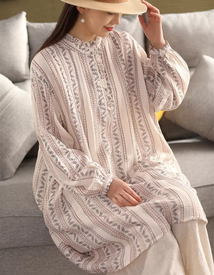 Cottagecore linen stripe dress with wide leg pants