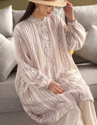 Cottagecore linen stripe dress with wide leg pants