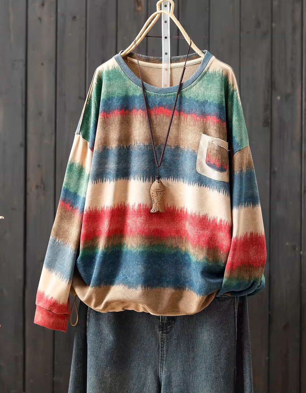 Retro striped casual women sweatshirt long sleeve