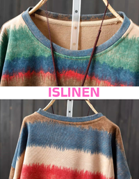 Vintage stripe boho pullover sweatshirt for women front view close-up
