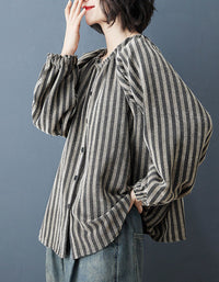 Loose fit striped linen blouse women natural fabric