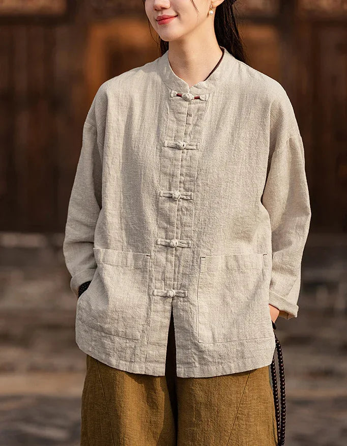 Vintage Style Breathable Frog Button Ramie Linen Shirt – Islinen