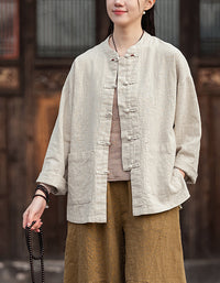 Vintage Style Breathable Frog Button Ramie Linen Shirt