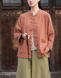 Vintage Style Breathable Frog Button Ramie Linen Shirt