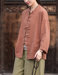 Vintage Style Breathable Frog Button Ramie Linen Shirt