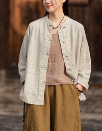 Vintage Style Breathable Frog Button Ramie Linen Shirt