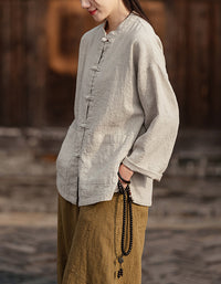 Vintage Style Breathable Frog Button Ramie Linen Shirt