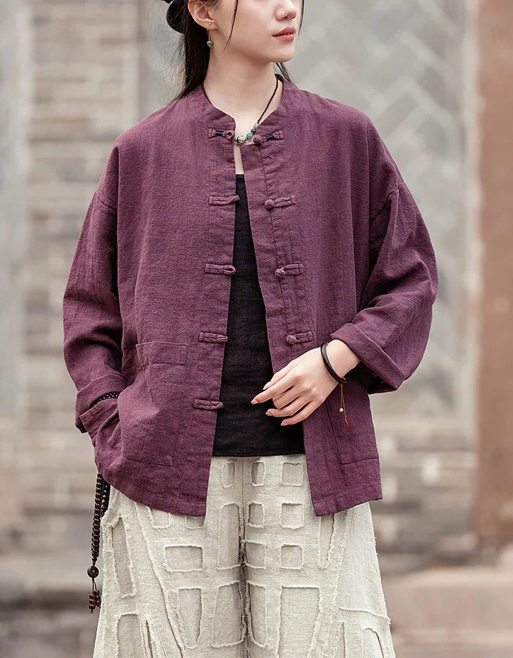 Vintage Style Breathable Frog Button Ramie Linen Shirt – Islinen
