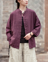 Vintage Style Breathable Frog Button Ramie Linen Shirt