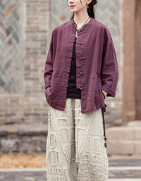 Vintage Style Breathable Frog Button Ramie Linen Shirt