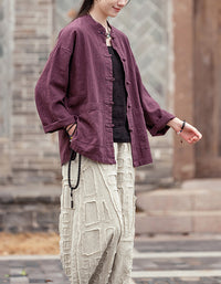 Vintage Style Breathable Frog Button Ramie Linen Shirt