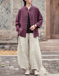 Vintage Style Breathable Frog Button Ramie Linen Shirt