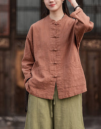 Vintage Style Breathable Frog Button Ramie Linen Shirt