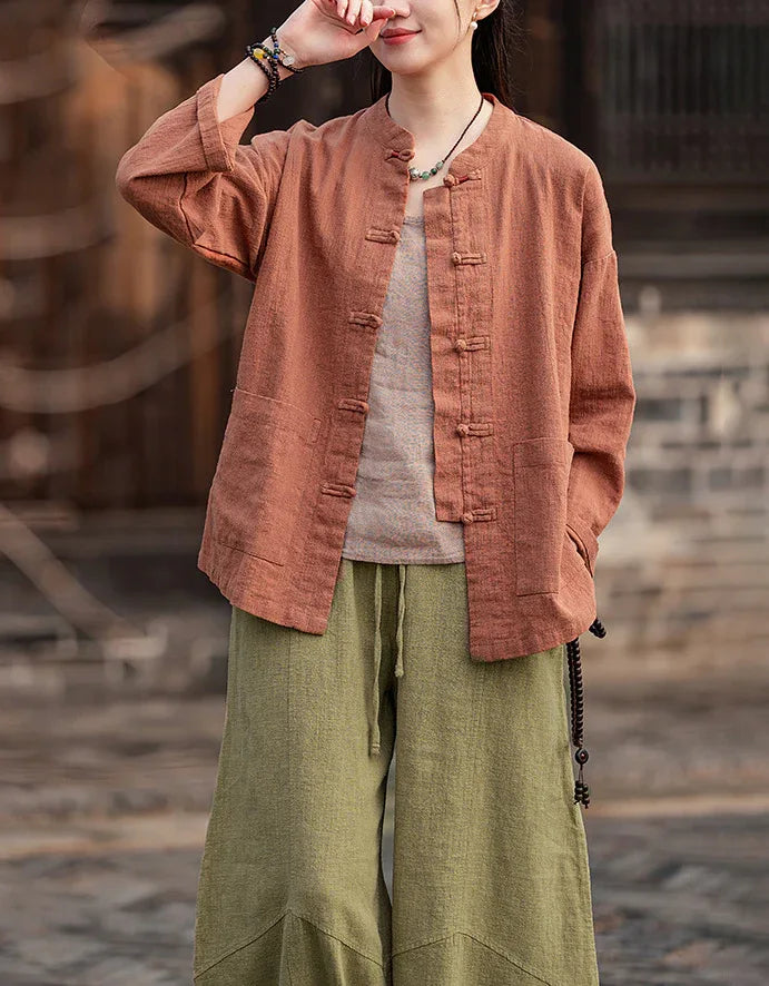 Vintage Style Breathable Frog Button Ramie Linen Shirt – Islinen