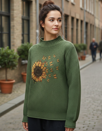 Relaxed fit sunflower knit sweater casual styling green