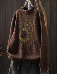 Cozy autumn sunflower knit pullover hanging display coffee
