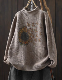 Cozy autumn sunflower knit pullover hanging display khaki