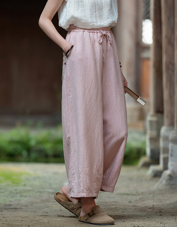 Vintage Wide-Leg Soft Natural Linen Pants