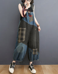 Vintage Wide Leg Patchwork Denim Jumpsuit