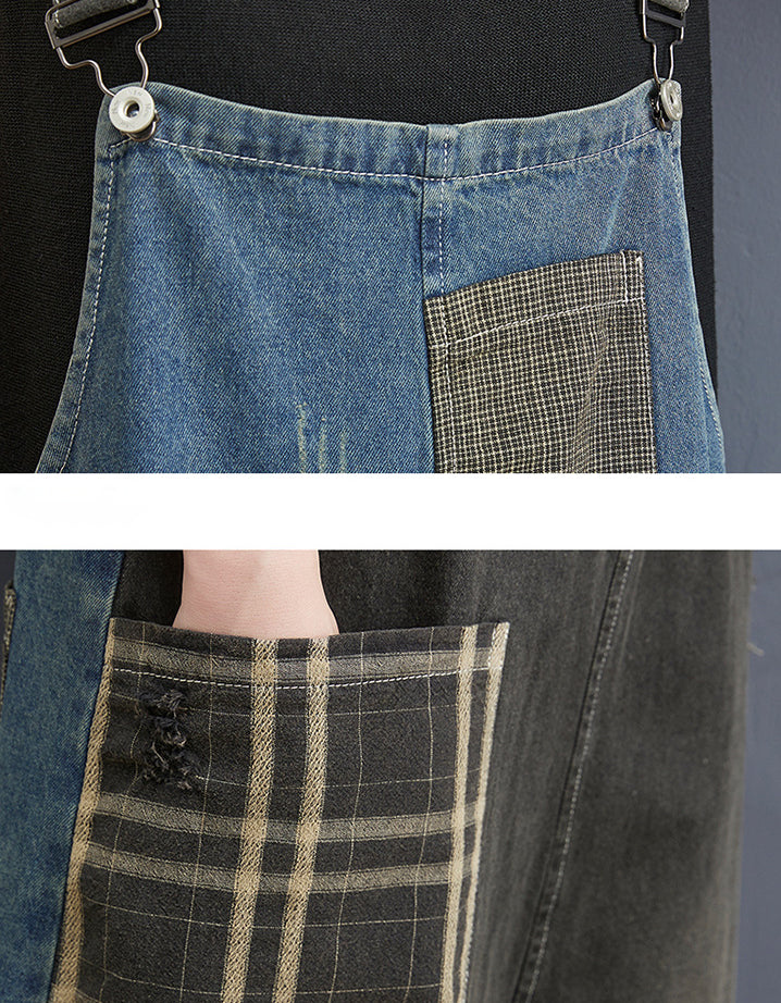 Vintage Wide Leg Patchwork Denim Jumpsuit