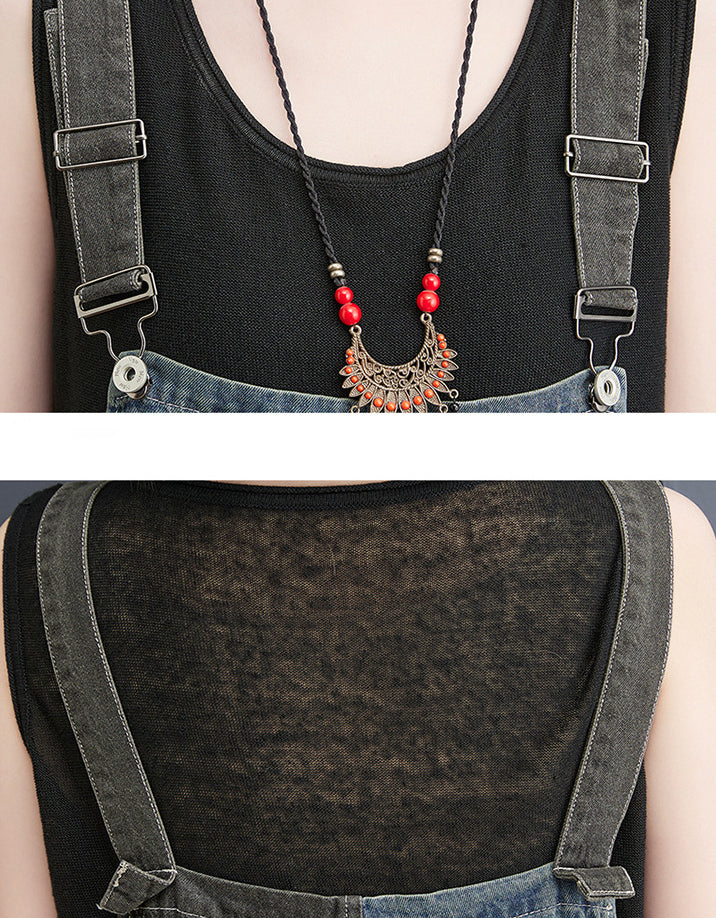 Vintage Wide Leg Patchwork Denim Jumpsuit