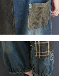 Vintage Wide Leg Patchwork Denim Jumpsuit