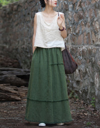 Vintage Women’s Loose-Fit Ramie Linen Maxi Skirt