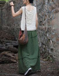 Vintage Women’s Loose-Fit Ramie Linen Maxi Skirt