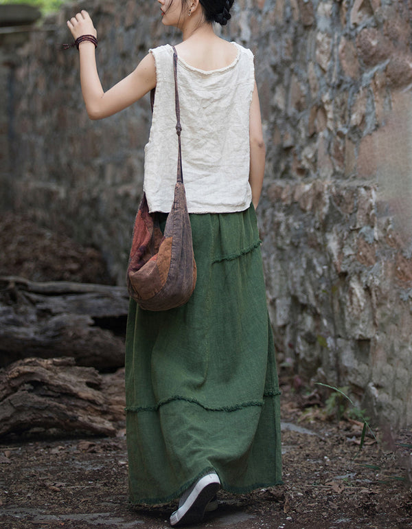 Casual Loose-Fit Ramie Linen Maxi Skirt
