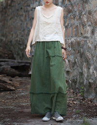 Vintage Women’s Loose-Fit Ramie Linen Maxi Skirt