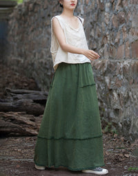 Vintage Women’s Loose-Fit Ramie Linen Maxi Skirt