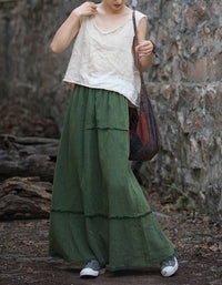 Vintage Women’s Loose-Fit Ramie Linen Maxi Skirt